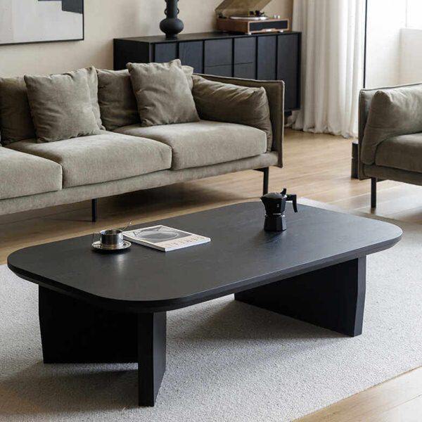 实木长方形茶几边几黑色橡木侘寂风客厅家用小户型名宿茶桌矮桌