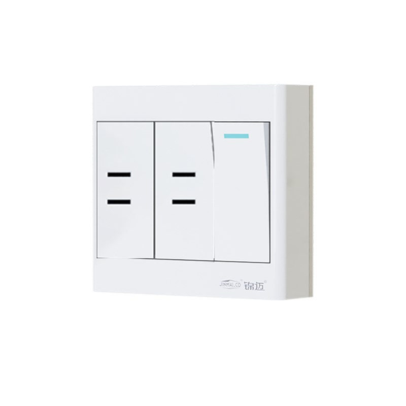 金迈外露超薄一开四孔单双控10/16A大功率开关,插座长白线盒面板