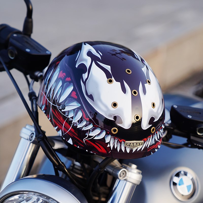 复古摩托车头盔夏季男女内镜半A盔骑行瓢盔踏板电动机车飘盔安全