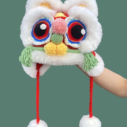 手工编织保暖虎头帽儿童秋冬毛线护耳帽子亲子传统舞狮帽教程工具