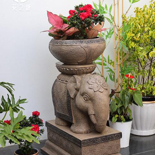 花之塘中式大象石墩花盆底座阳台庭院子花园造景布置别墅门口摆件