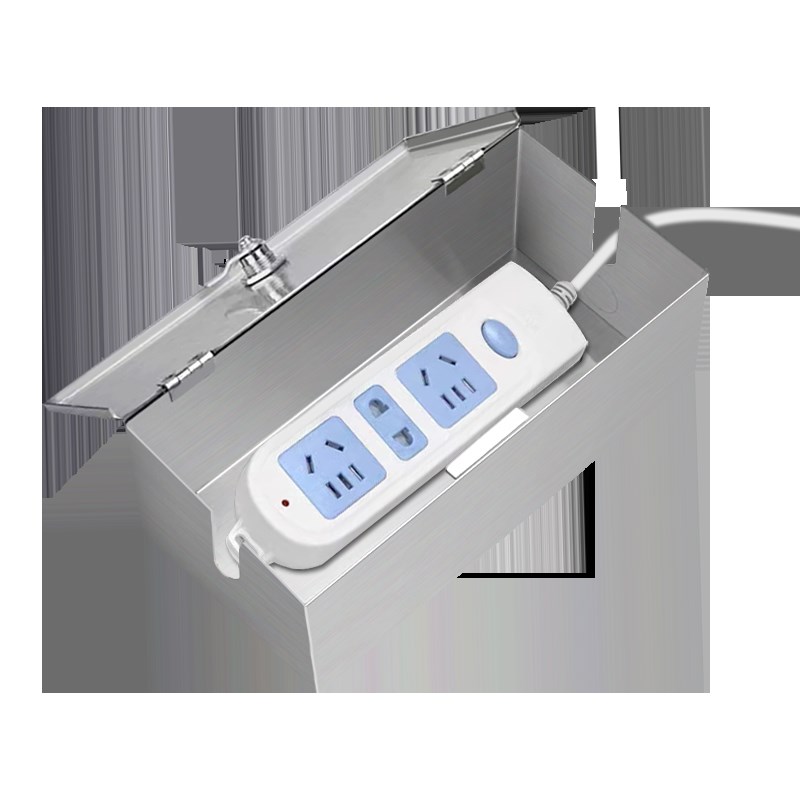 延长线收纳箱排插座防水保护盒不锈钢室外电动车充电器带锁防盗盒