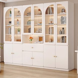 书柜现代简约带玻璃门家用书架置物架落地靠墙展示柜收纳储物柜子