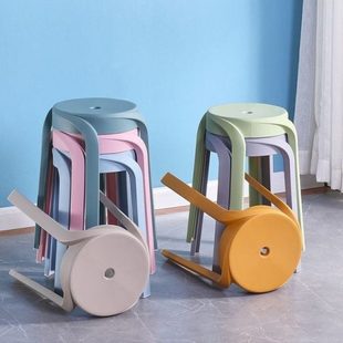 网红圆凳塑料加厚大人凳子板凳折叠餐桌凳家用椅子特厚凳高凳 时尚