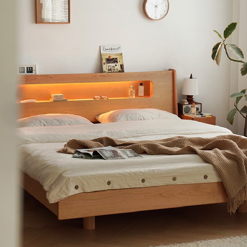 北欧实木悬浮床1.5m日式原木简约主卧1.8米樱桃木双人床