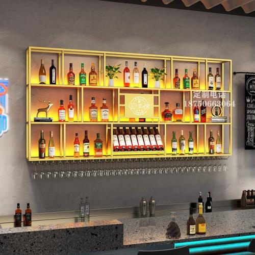 吧台酒柜靠墙壁挂置物架工业风酒吧铁艺展示架创意餐厅红酒架定制
