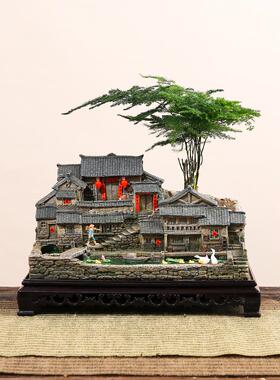 中式禅意盆景摆件客厅办公室内书柜博古架装饰品桌面微景观造景