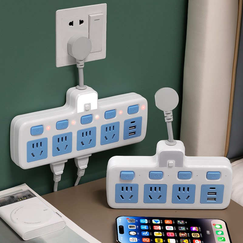 智能短线插座转换器插排插头多功能多I孔牛插板家用一转三四纯铜