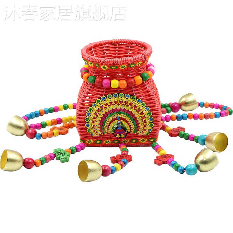 新款珠帘小背54k041篓庙会景区热竹编藤编鱼篓儿童背篓彩色背兜风