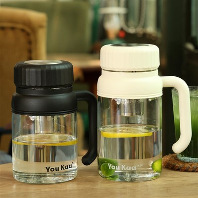 高硼硅玻璃杯带把手大容量水杯男士泡茶夏季女Q办公室茶水分离杯