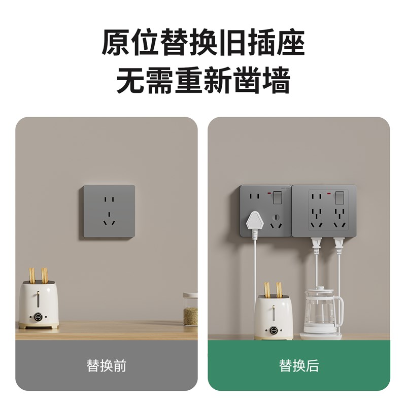 86型扩展式插座面板拓展多功能A转换器超薄明装厨房多孔带开关排