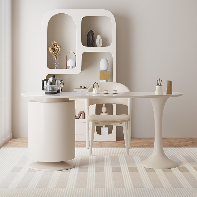 奶油风岩板e茶桌法式现代轻奢异形茶台家用小茶台阳台泡茶桌小户