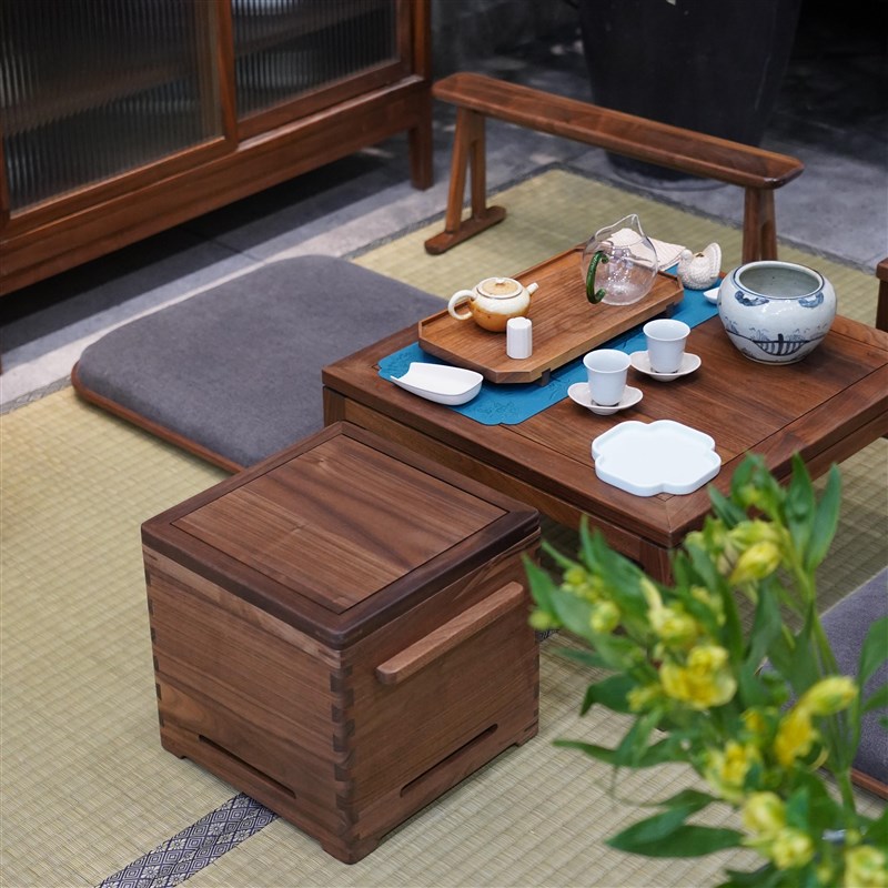 白驹格物碳炉火钵黑胡桃木茶道烧水煮茶移动炉箱S围炉取暖烤火箱