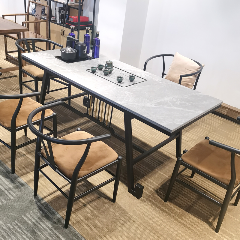 现代岩板茶台家用禅意p泡茶书桌办公一体轻奢办公室功夫茶桌椅组