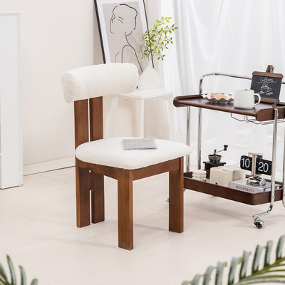 复古实木餐椅法式诧寂风家用书桌靠背椅北欧日式中古设计师软包椅