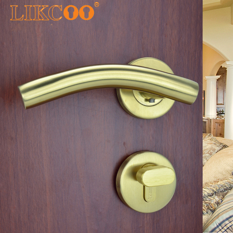 厂家供应304不锈钢房门锁 金色室内门锁 卧室分体锁具把手