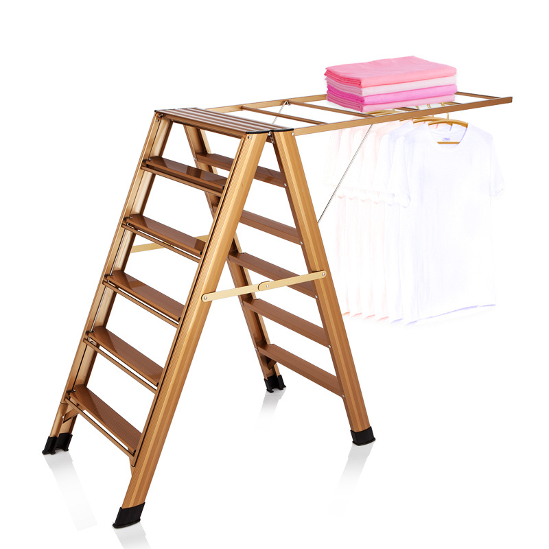 ?多功能梯子晾衣架落地折叠式家用两用加厚室内多用带凉衣架