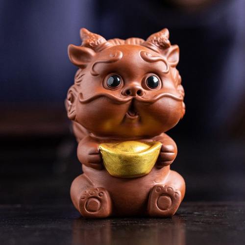 国潮紫砂小貔貅摆件可爱国风瑞兽创意客厅茶室桌面装饰品可养茶宠