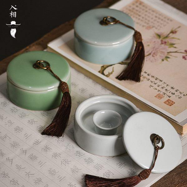 入相青瓷带盖火锅砚台双圈保湿防蒸发不干墨陶瓷青山砚台文房四宝,文具电教/文化用品/商务用品,砚台,淘宝优惠券,粉丝福利购,淘宝优惠卷