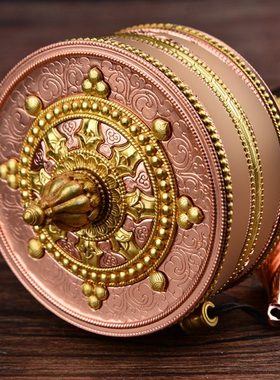 藏式纯铜手摇转动转桶筒手摇双层浮雕立体内10万遍红铜转大号家用