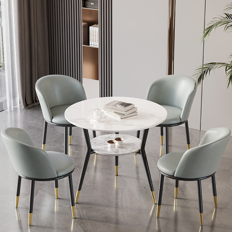 轻奢岩板美容院简约接待洽谈小圆桌椅组合会O客会议谈判商务休闲