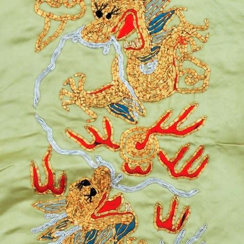 盘金绣手工刺绣老绣片二龙戏珠海水江崖京绣手工绣品袖口裙摆下摆