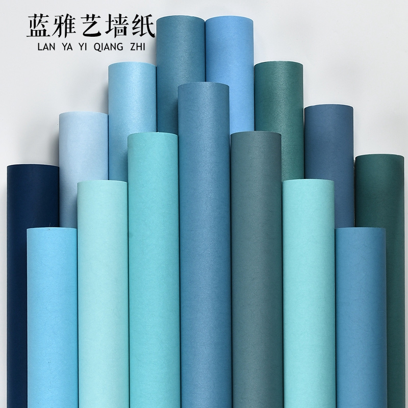 简约现代纯色素色深蓝色无纺布z墙纸绿色卧室客厅电视背景壁纸家