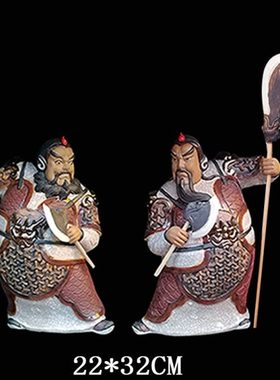 石湾陶瓷门神哼哈二将装饰摆件门厅客厅电视家居博古架前台摆设