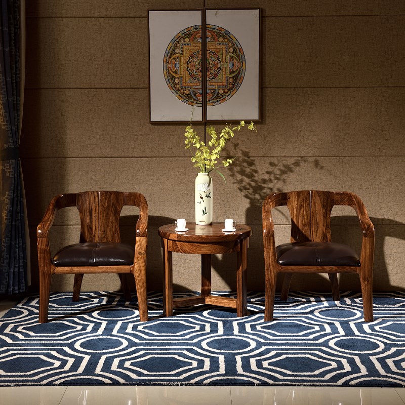 乌金木情人椅三件套组合新u中式家具休闲椅真皮座椅全实木主人靠