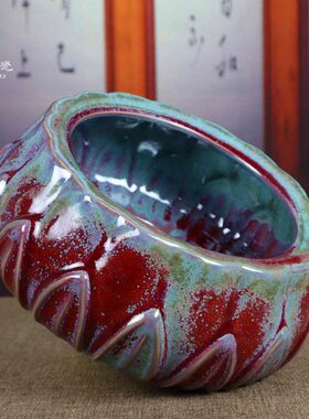 禹州神后钧瓷花瓶摆件家居书房古典文房四宝钧窑笔洗卢钧釉莲花洗