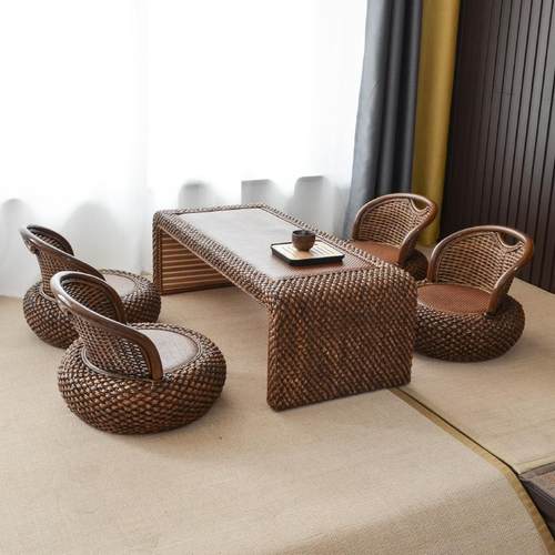 藤编榻榻米茶几桌椅家用阳台矮桌日式小桌子禅意喝茶地台炕矮桌