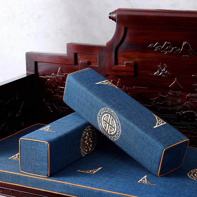 新中式沙发扶手枕套红木实木棉麻靠垫长方形靠背靠枕抱枕海绵定制