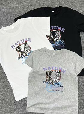 潮流运动 男童大童纯棉夏季儿童T恤男孩圆领短袖青少年太空人上衣