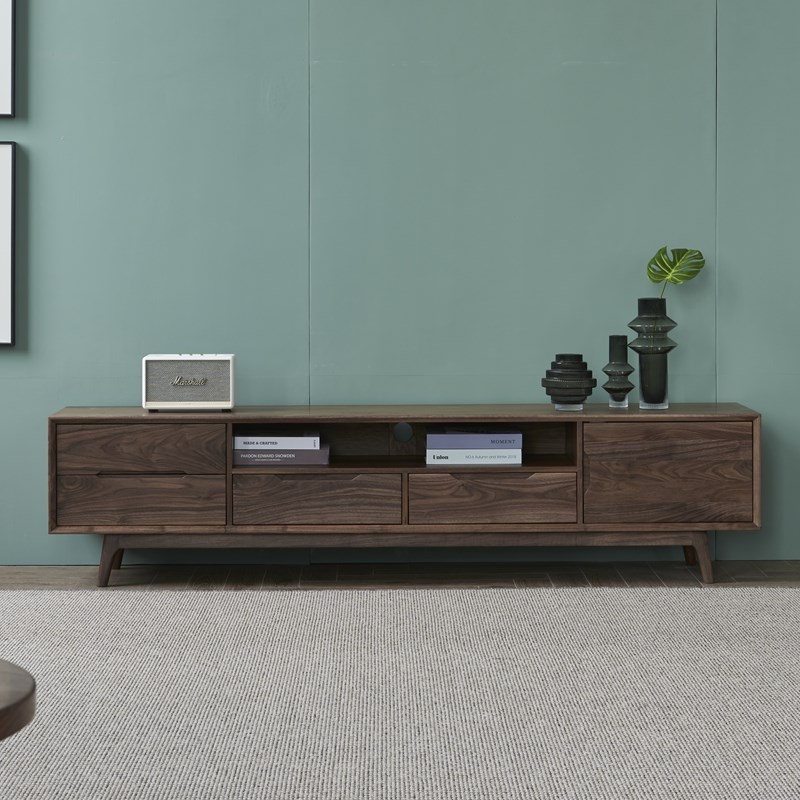 北欧实木电视柜黑胡桃木轻奢小客厅简约日式原木视听柜.全实木地