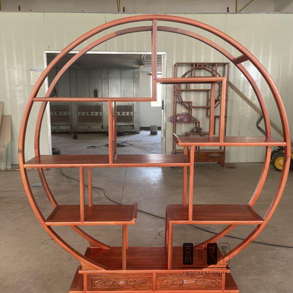 大圆形博古架实木中式双半圆明清仿古茶叶架多宝阁古董置物架隔断