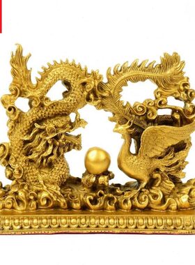 铜凤摆件一对龙凤呈祥客厅卧室家居创意摆件龙凤戏珠结婚礼品