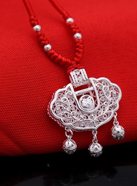 银锁长命锁999足银宝r宝平安锁女大人手工吊坠小孩满月周岁礼物品