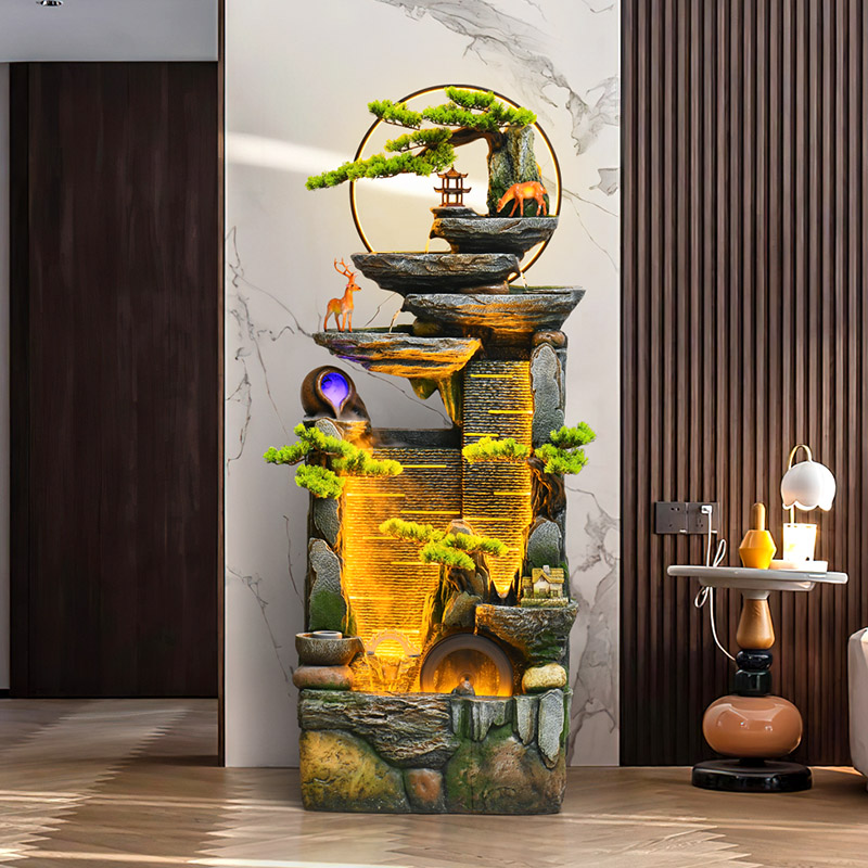 假山流水摆件循环水落地喷泉客厅水幕墙玄M关装饰招财店铺开店开