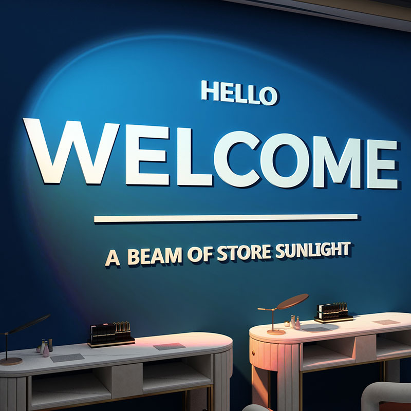 欢迎光临b贴纸画网红美容院装饰品大厅布置美甲房间背景墙壁面创