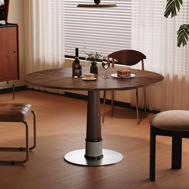 新款家用小户型饭桌子餐厅不锈钢白蜡木圆形岩板餐桌洽谈圆桌子