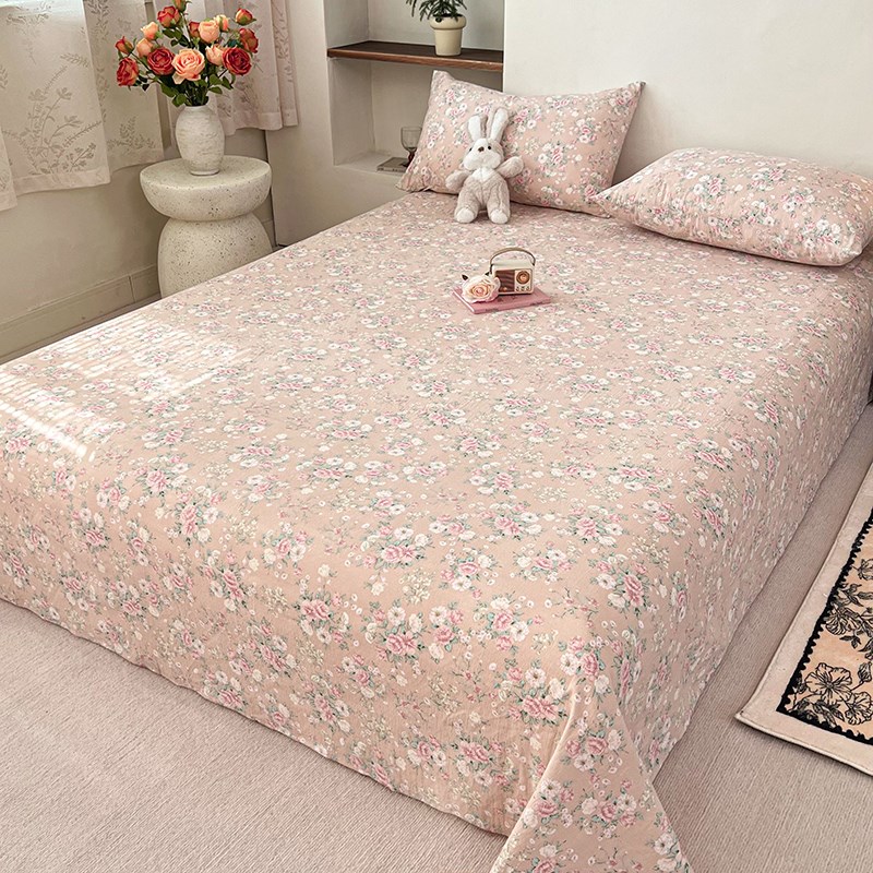 单人床单单件g宿舍磨毛学生枕套三件套双人加厚水洗棉厚床单粉色