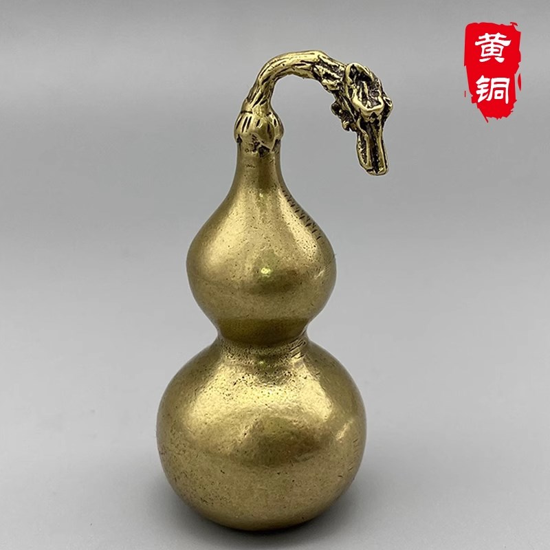 实心黄铜龙头葫芦摆件福字底w办公桌面玄关复古茶宠工艺品手把玩