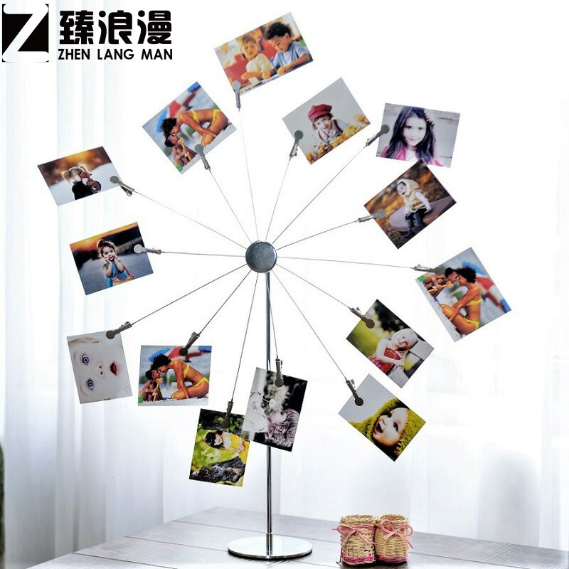 2023年新款商创意欧式金属桌面立体轮14头照片片展示架名片夹名片
