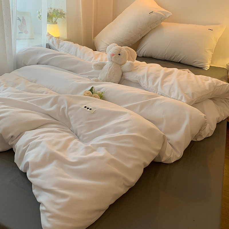 韩式简约纯白色床单四o件套灰色床笠款被套学生宿舍床上用品三件