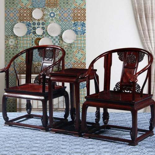 酸枝木圈椅三件套红木太师椅靠背椅中式皇宫椅实木酒店明清圈椅