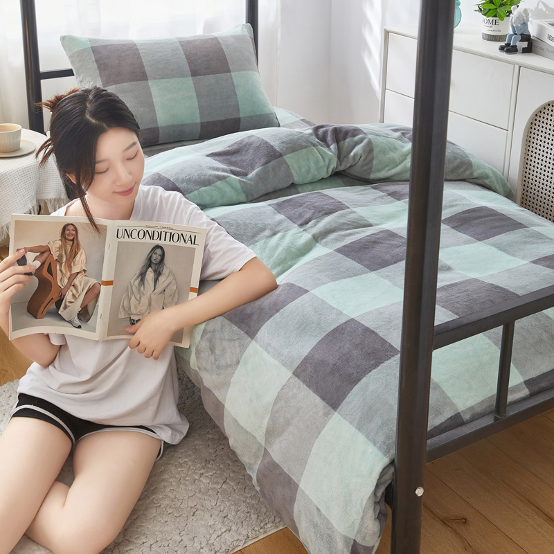 2023新款A类牛奶绒q冬季加厚被套罩双面加绒法兰绒床笠三件式床组