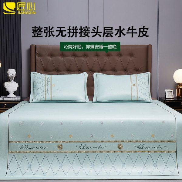 匠心牛皮席整张无拼接彩绘头层水牛皮凉席子真皮床垫加厚三件套夏