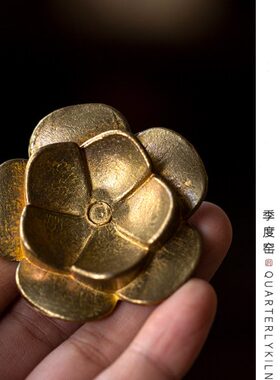 季度窑莲花香插线香香座中式纯铜盖置紫砂壶盖托禅意香炉薰炉摆件