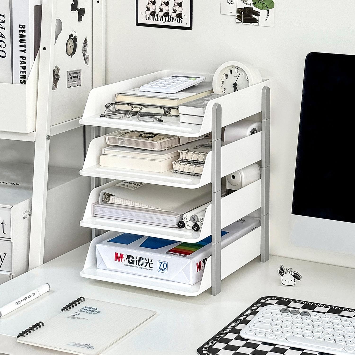桌面文件收纳架书架书本多层架子置物架办公室亚克力a4纸整理盒子