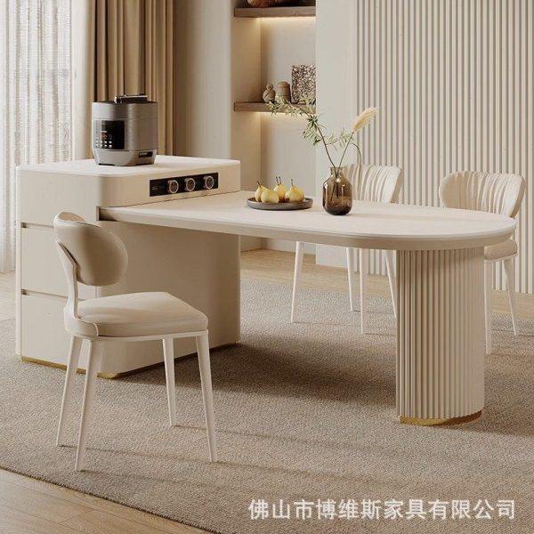 奶油风岛台餐桌一体家用小户型可伸缩岩板中岛台开放式餐桌椅组合,住宅家具,岛台,淘宝优惠券,粉丝福利购,淘宝优惠卷